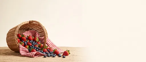Picnic Basket Spilling Berries on Sand