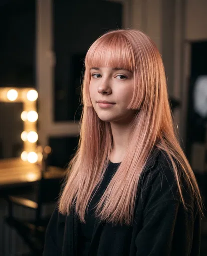 Teen Girl With Pastel Pink Hime Haircut