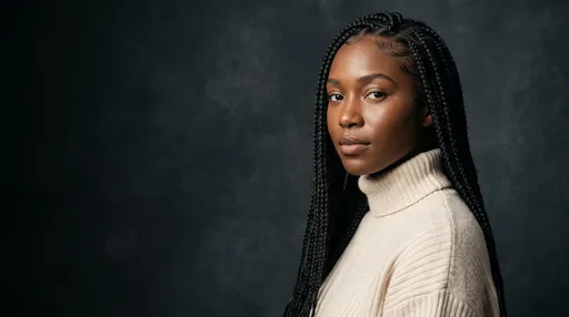 Studio Portrait of Woman with Braids