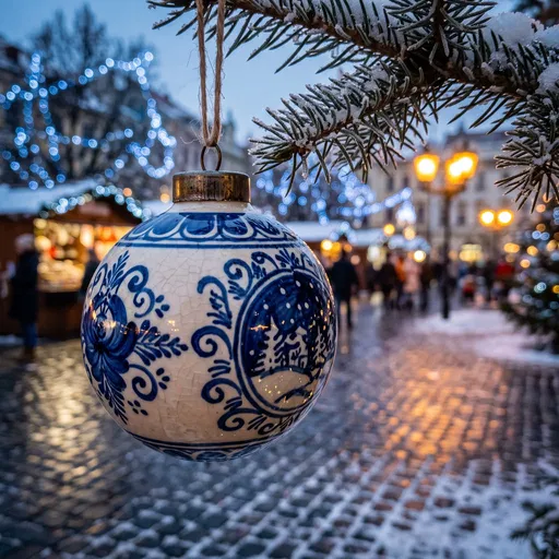 Blue and White Ceramic Christmas Bauble