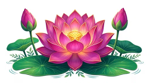 Symmetrical Pink Lotus Flower Clipart Illustration
