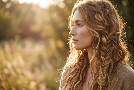 Woman with Boho Braids in Golden Light