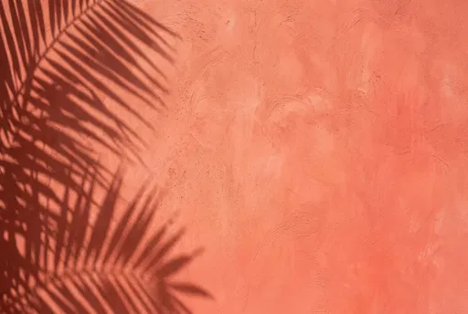 Coral Plaster Wall With Palm Shadows