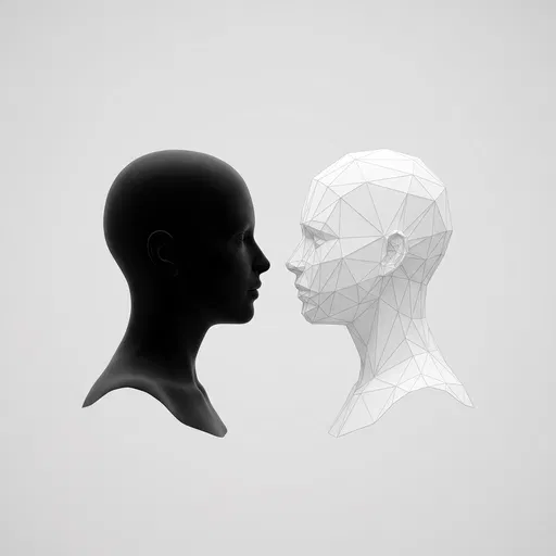 Black and White Geometric Busts Facing