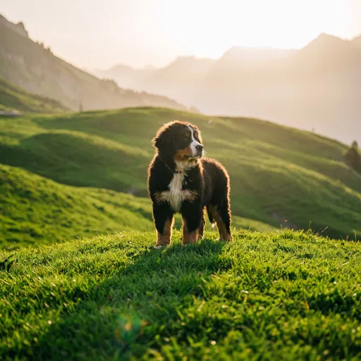 Bernese Mountain Dog Puppy on Hill