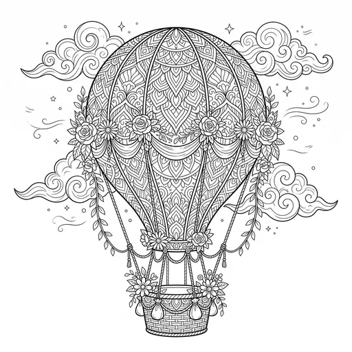Mandala Hot Air Balloon Coloring Page