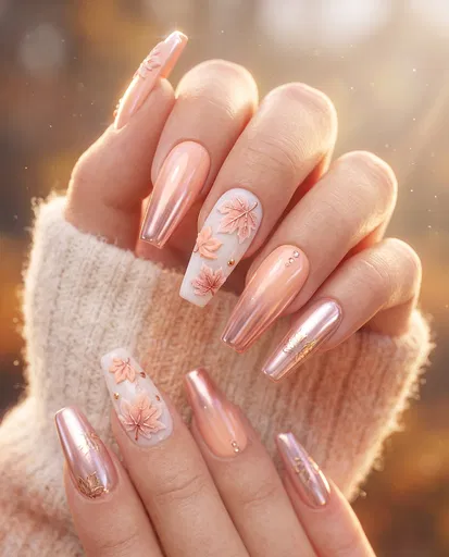 Rose Gold Autumn Maple Leaf Nail Art