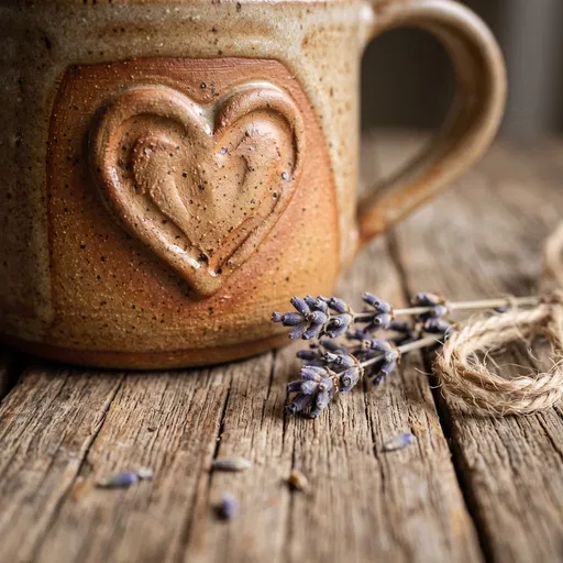 Rustic Ceramic Heart Mug With Lavender