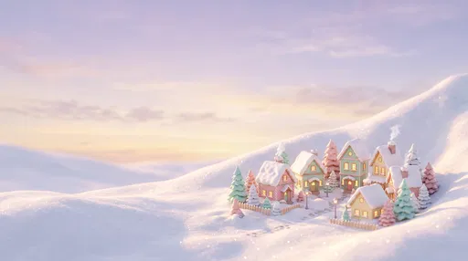 Pastel Miniature Winter Village in Snow