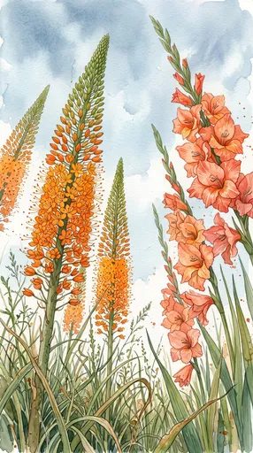 Watercolor Foxtail Lilies and Coral Gladiolus
