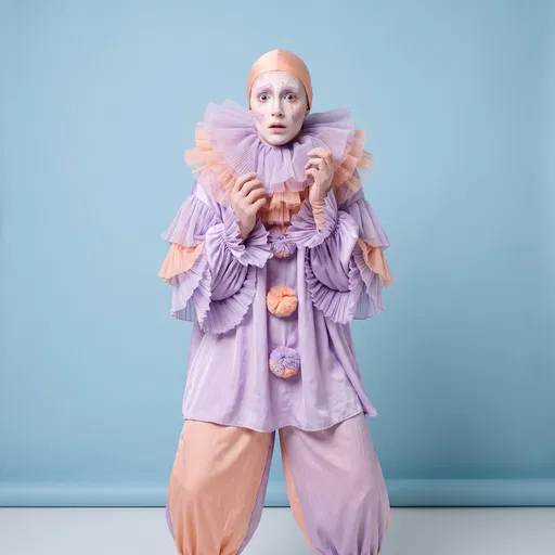 Frightened Pastel Pierrot Clown Studio Portrait
