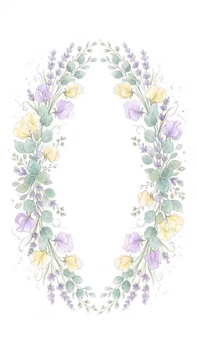 Pastel Watercolor Oval Floral Wreath Clipart