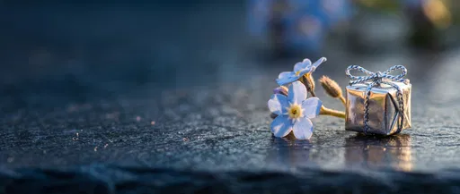 Miniature Silver Gift and Blue Flowers