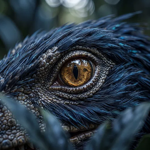 Macro Close-Up of Feathered Dinosaur Eye