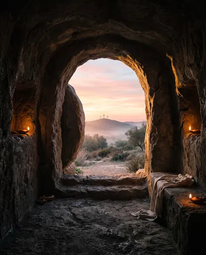 Empty Tomb Looking Toward Three Crosses