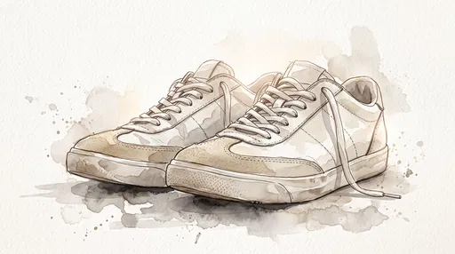Watercolor Illustration of Retro White Sneakers