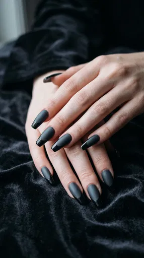 Hands With Matte Black French Tip Nails