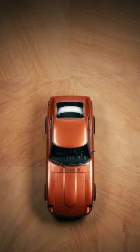 Overhead View of Vintage Orange Sports Coupe