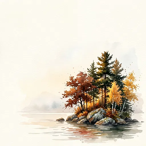 Autumn Island Watercolor Illustration