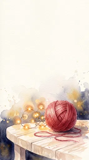 Watercolor Red Yarn and Fairy Lights