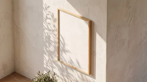 Blank Wooden Frame Mockup on Sunlit Wall