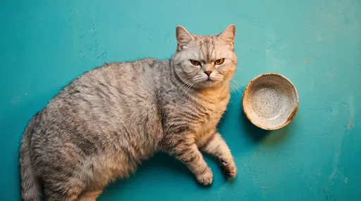 Grumpy Cat Next to Empty Bowl