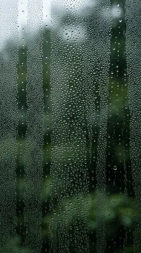 Water Droplets on Glass Overlooking Blurred Forest