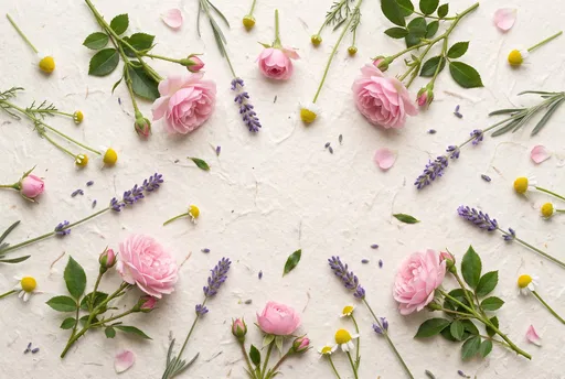 Pink Roses and Lavender Flat Lay