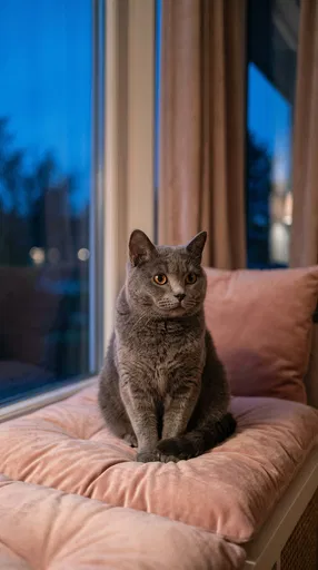 Grey Cat on Cushion at Twilight