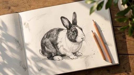 Graphite Sketch of Dutch Rabbit in Sketchbook