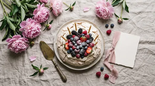 Berry Pavlova Birthday Flat Lay With Peonies