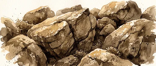 Sepia Watercolor Boulders Illustration