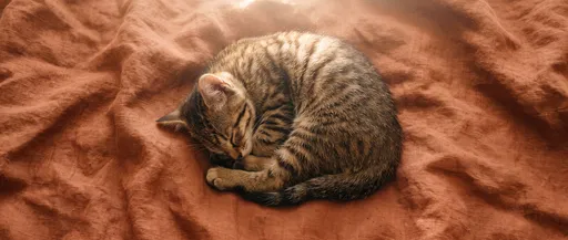 Sleeping Tabby Kitten on Terracotta Linen