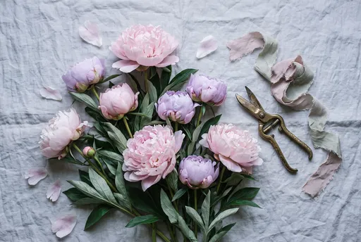 Pastel Peonies Flat Lay with Shears