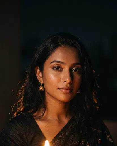 Portrait of Indian Woman by Candlelight