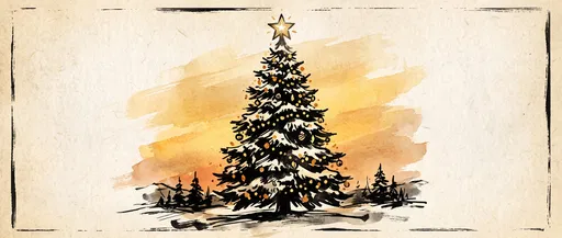 Ink and Watercolor Christmas Tree Sketch