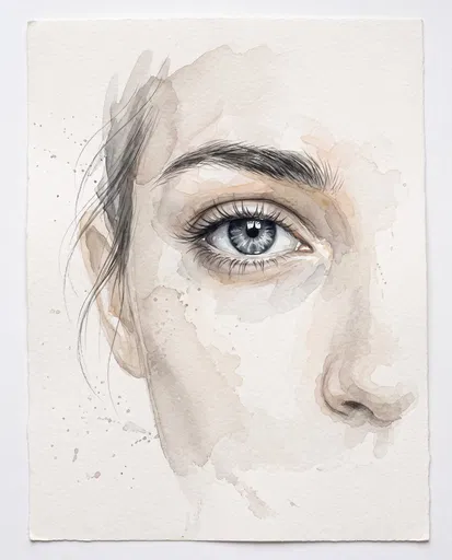 Watercolor Illustration of Woman with Gray Eye
