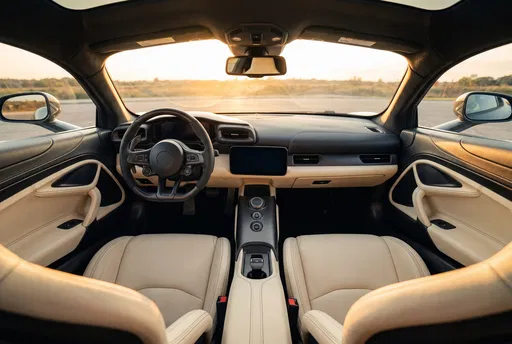 Luxury Sports Car Cockpit at Sunset
