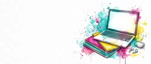 Watercolor Laptop and Notebooks Banner Illustration