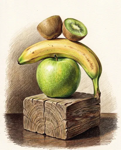 Colored Pencil Drawing of Stacked Fruit