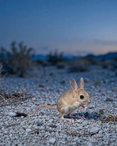 Desert Jerboa on Gravel at Twilight