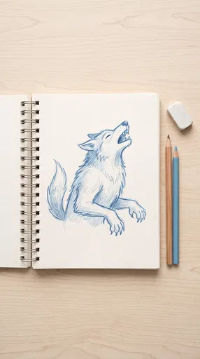 Blue Werewolf Sketch in Open Notebook