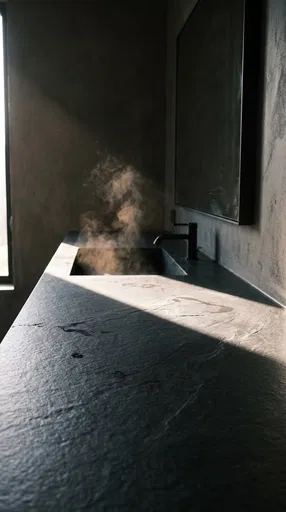 Dark Slate Bathroom Vanity With Morning Light