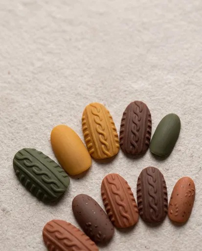 Matte Autumn Cable-Knit Gel Nail Designs