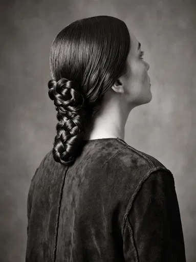 Monochrome Rear Portrait With Sculptural Braided Hair
