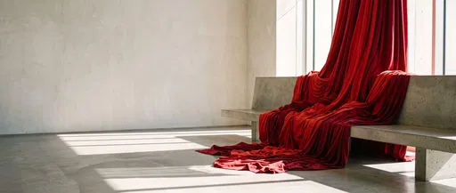 Crimson Fabric Draped on Concrete Bench