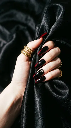 Hand With Black And Red Manicure