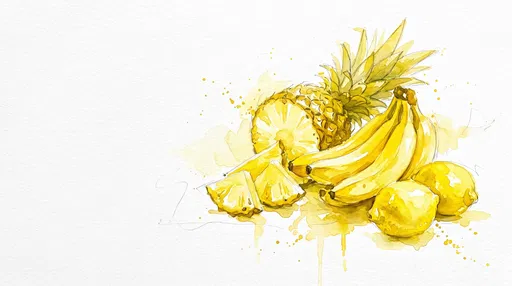 Yellow Watercolor Pineapple Bananas and Lemons
