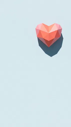 Minimal Coral Geometric Heart on Blue Background