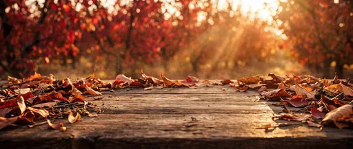 Rustic Wood Table in Autumn Orchard